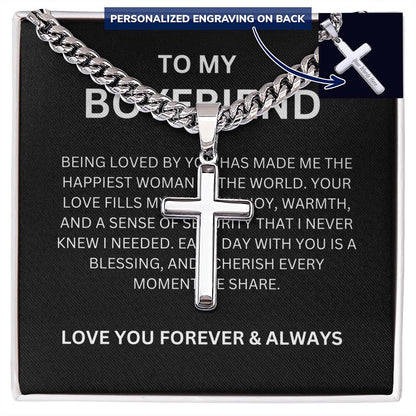 Cross Necklace with Cuban Link Chain — Sentimental Personalized Gift for Boyfriend
