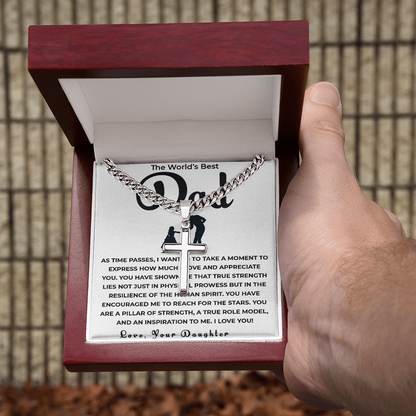 To My Dad Necklace – Personalized Cross with Cuban Link Chain from Daughter | Gift for Dad