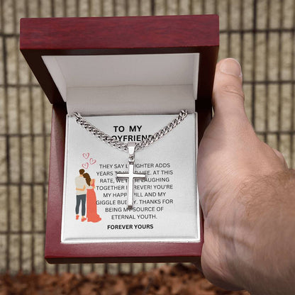 Heartfelt Gift for Boyfriend — Custom Cuban Link Cross Necklace with Message Card