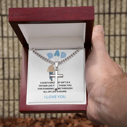 To My Dad Necklace – Personalized Cross with Cuban Link Chain from Son | Gift for Dad