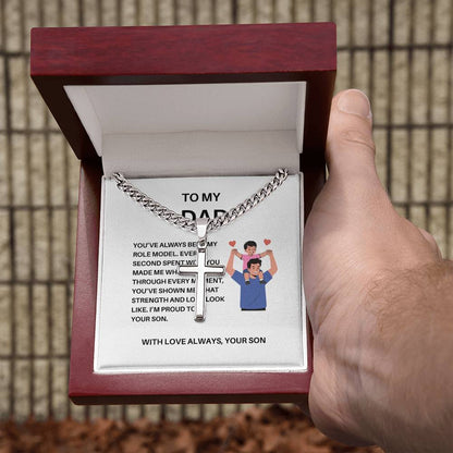 To My Dad – Personalized Cross Necklace with Cuban Link Chain from Son