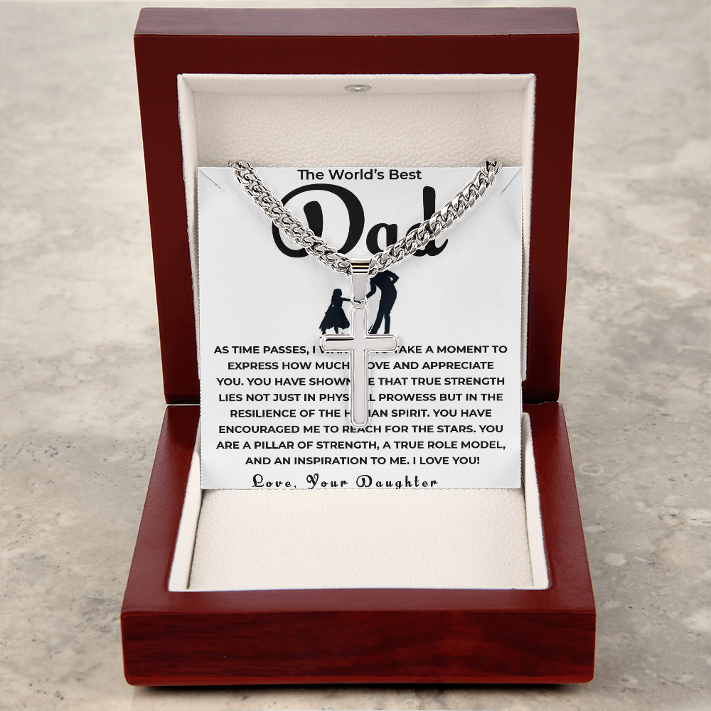 To My Dad Necklace – Personalized Cross with Cuban Link Chain from Daughter | Gift for Dad