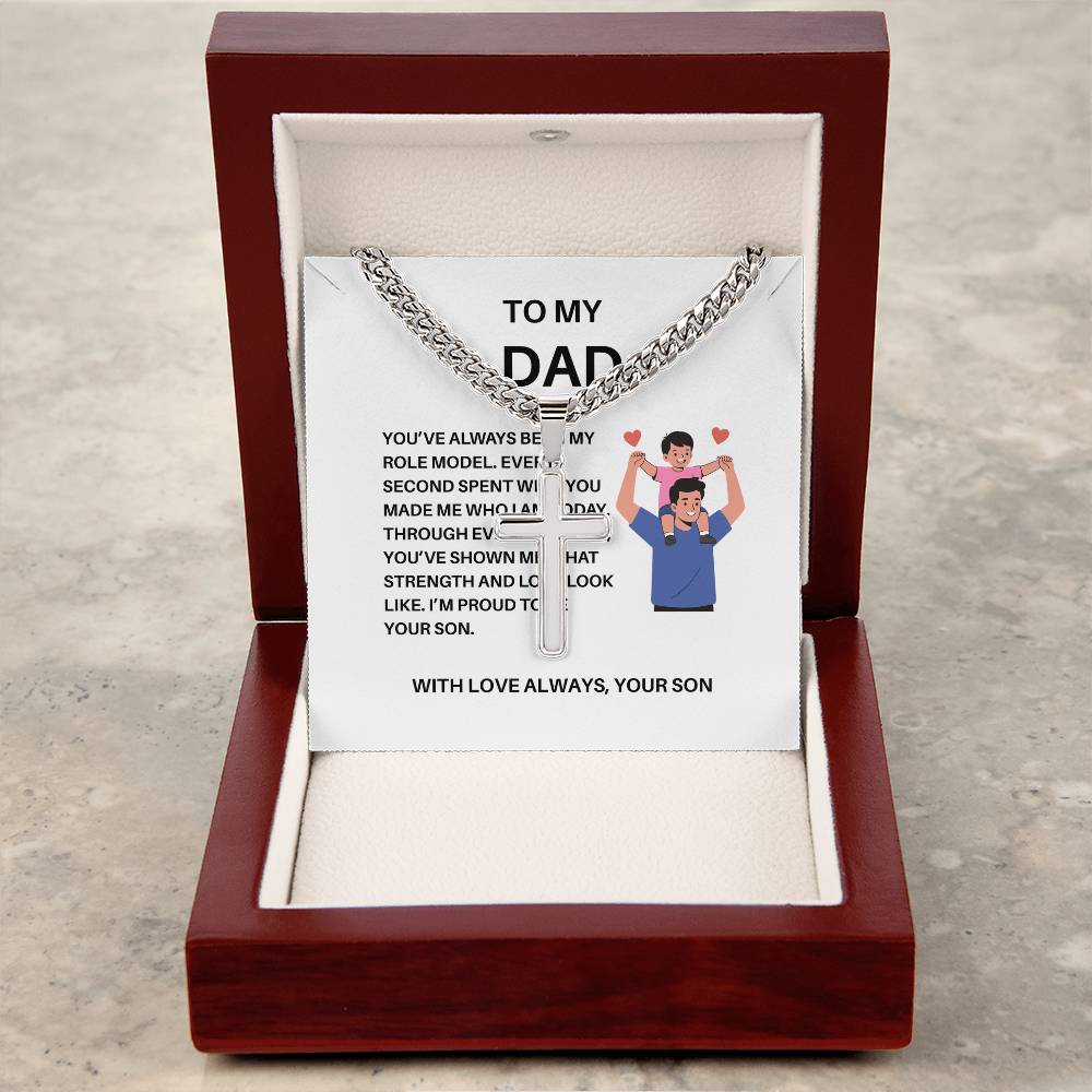 To My Dad – Personalized Cross Necklace with Cuban Link Chain from Son