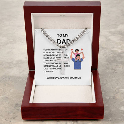 To My Dad – Personalized Cross Necklace with Cuban Link Chain from Son