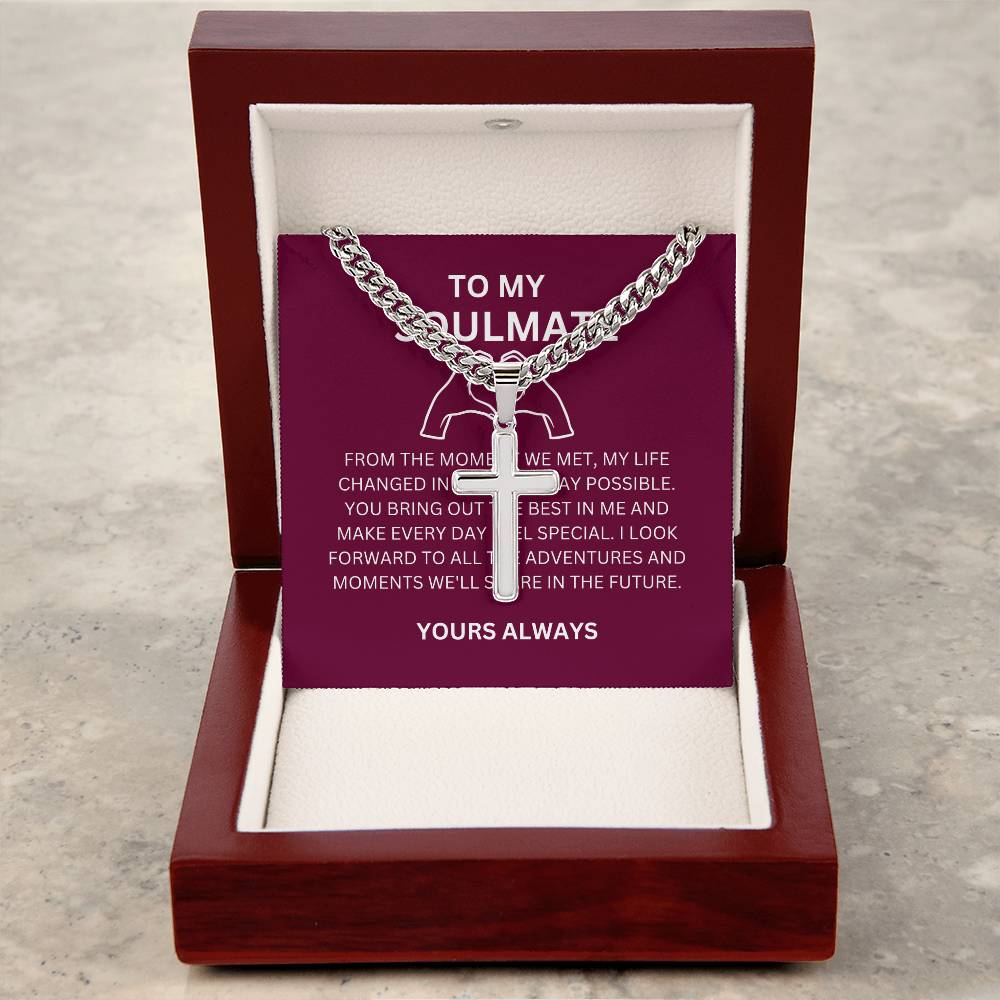 A Gift for My Boyfriend — Personalized Cross Necklace with Cuban Link Chain & Heartfelt Message Card
