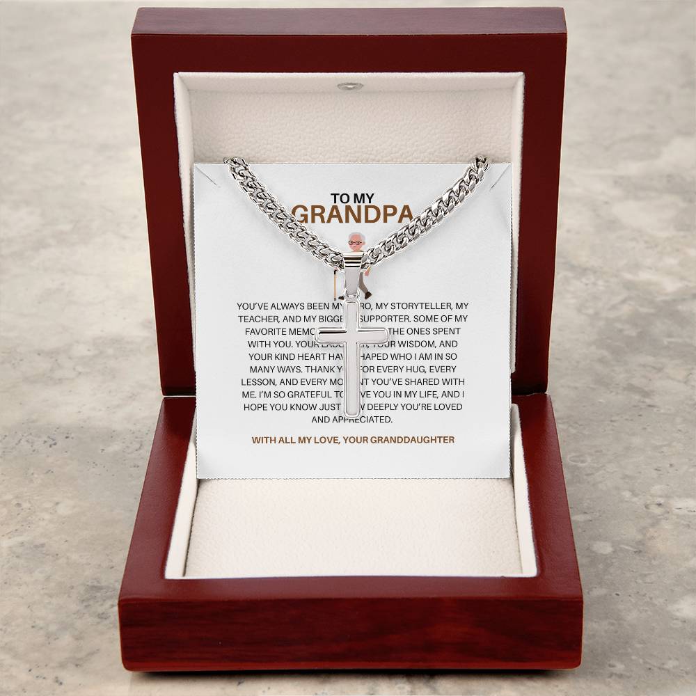 To My Special Grandpa – Personalized Cross Necklace on Cuban Link Chain Gift from Granddaughter