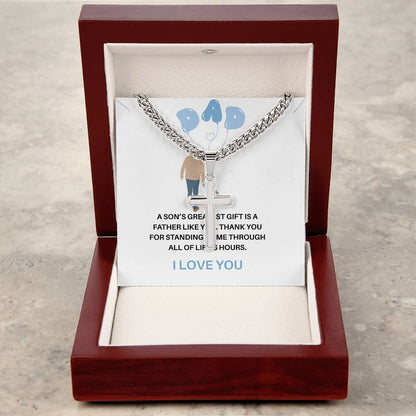 To My Dad Necklace – Personalized Cross with Cuban Link Chain from Son | Gift for Dad