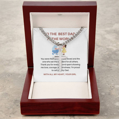 To My Dad – Personalized Cross Necklace with Cuban Link Chain from Daughter | Strong Dad, Strong Daughter