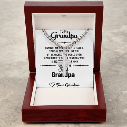 To My Special Grandpa – Personalized Cross Necklace with Cuban Link Chain Gift from Grandson with Message Card