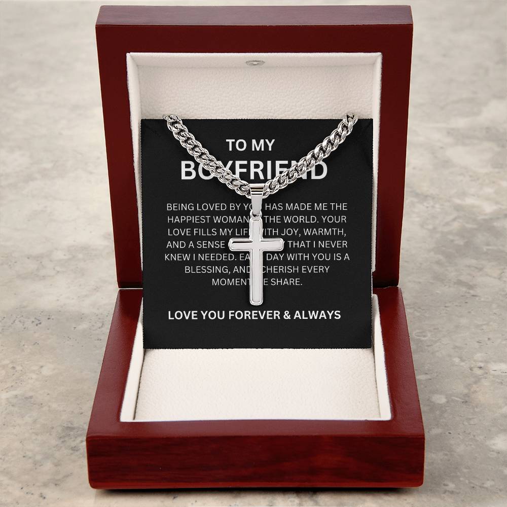 Cross Necklace with Cuban Link Chain — Sentimental Personalized Gift for Boyfriend