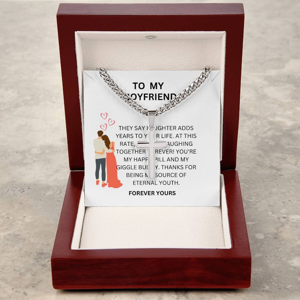 Heartfelt Gift for Boyfriend — Custom Cuban Link Cross Necklace with Message Card