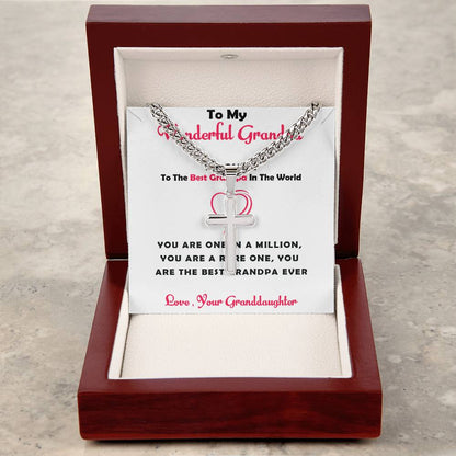 To My Wonderful Grandpa – Personalized Cross Necklace with Cuban Link Chain Gift from Granddaughter with Heartfelt Card