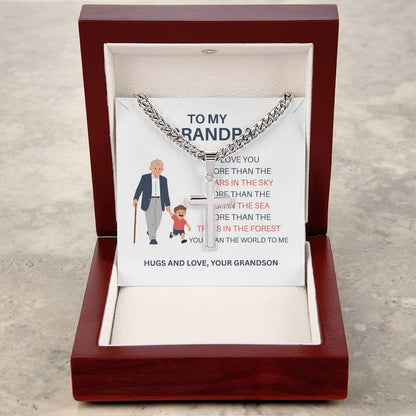 To My Beloved Grandpa – Custom Cross Necklace on Cuban Link Chain from Grandson, Gift with Heartfelt Card
