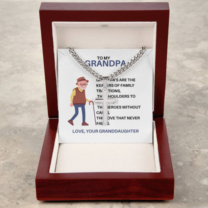 To My Hero Grandpa – Custom Cross Necklace Cuban Link Chain from Granddaughter, Gift for Grandpa