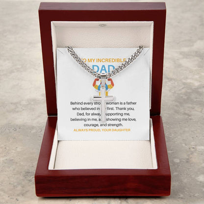To My Dad – Personalized Cross Necklace with Cuban Link Chain from Daughter | Strong Dad, Strong Daughter