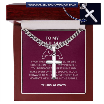 A Gift for My Boyfriend — Personalized Cross Necklace with Cuban Link Chain & Heartfelt Message Card