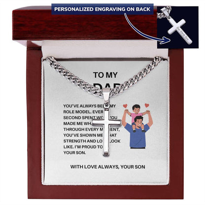 To My Dad – Personalized Cross Necklace with Cuban Link Chain from Son