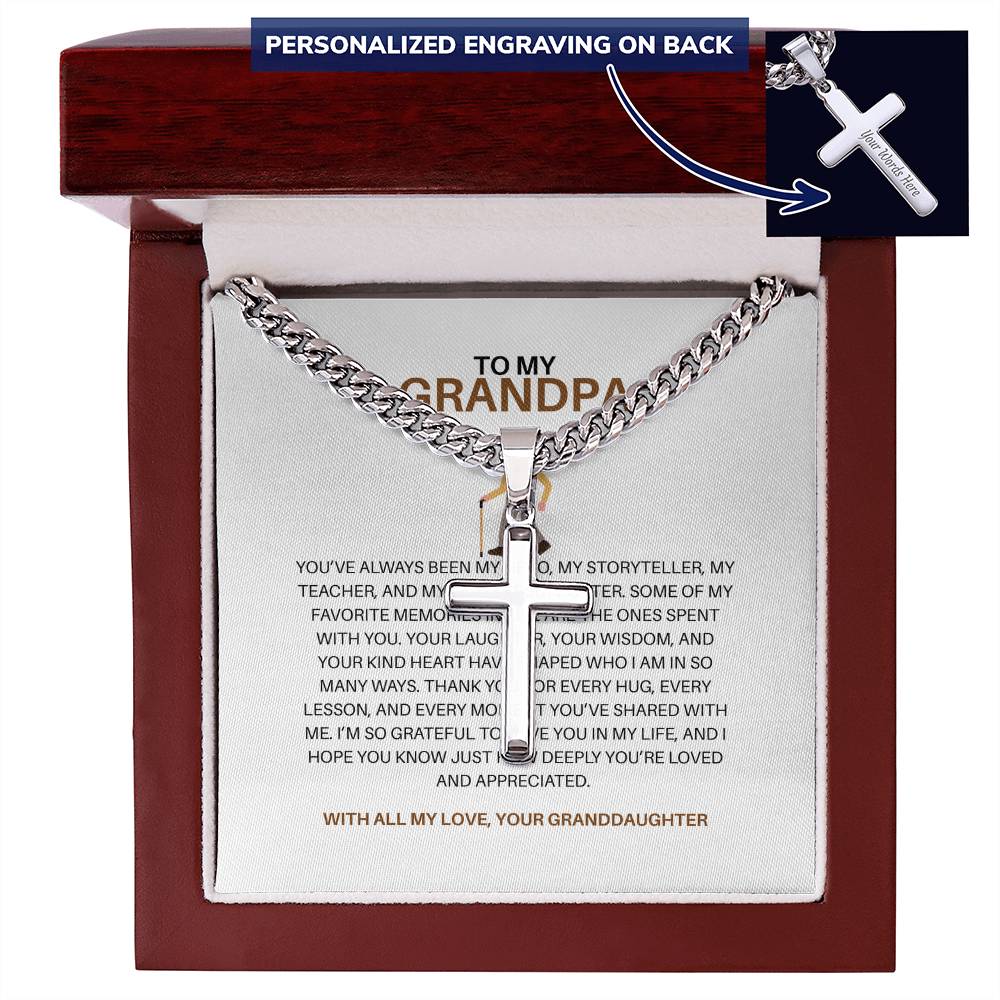 To My Special Grandpa – Personalized Cross Necklace on Cuban Link Chain Gift from Granddaughter