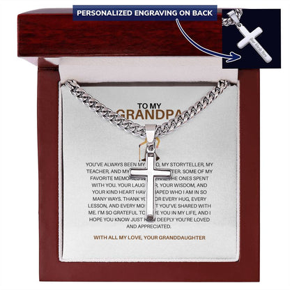 To My Special Grandpa – Personalized Cross Necklace on Cuban Link Chain Gift from Granddaughter
