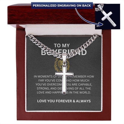 To My Special Boyfriend — Personalized Cuban Link Cross Necklace with Heartfelt Message Card