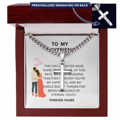 Heartfelt Gift for Boyfriend — Custom Cuban Link Cross Necklace with Message Card