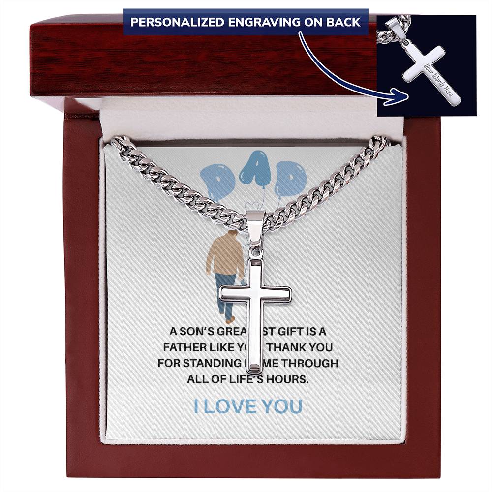 To My Dad Necklace – Personalized Cross with Cuban Link Chain from Son | Gift for Dad