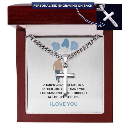 To My Dad Necklace – Personalized Cross with Cuban Link Chain from Son | Gift for Dad