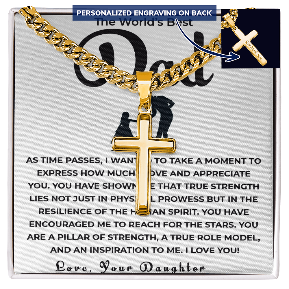 To My Dad Necklace – Personalized Cross with Cuban Link Chain from Daughter | Gift for Dad