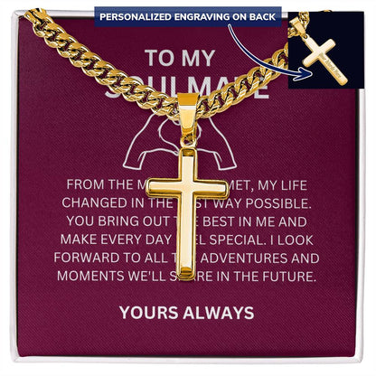 A Gift for My Boyfriend — Personalized Cross Necklace with Cuban Link Chain & Heartfelt Message Card