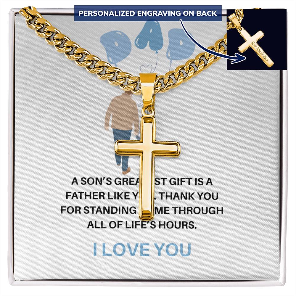 To My Dad Necklace – Personalized Cross with Cuban Link Chain from Son | Gift for Dad