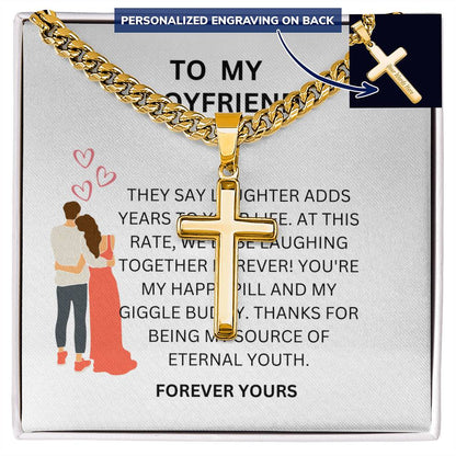 Heartfelt Gift for Boyfriend — Custom Cuban Link Cross Necklace with Message Card