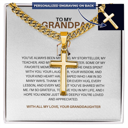 To My Special Grandpa – Personalized Cross Necklace on Cuban Link Chain Gift from Granddaughter