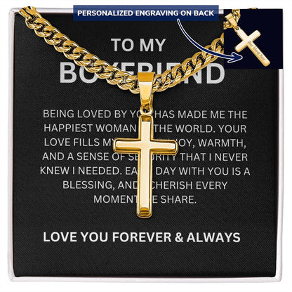 Cross Necklace with Cuban Link Chain — Sentimental Personalized Gift for Boyfriend