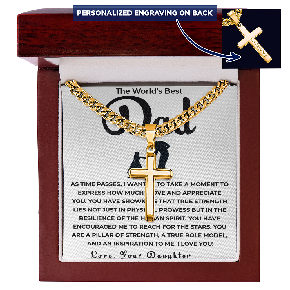 To My Dad Necklace – Personalized Cross with Cuban Link Chain from Daughter | Gift for Dad