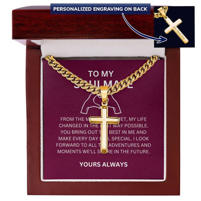A Gift for My Boyfriend — Personalized Cross Necklace with Cuban Link Chain & Heartfelt Message Card
