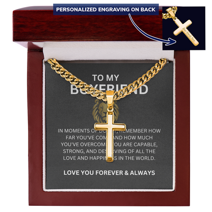 To My Special Boyfriend — Personalized Cuban Link Cross Necklace with Heartfelt Message Card