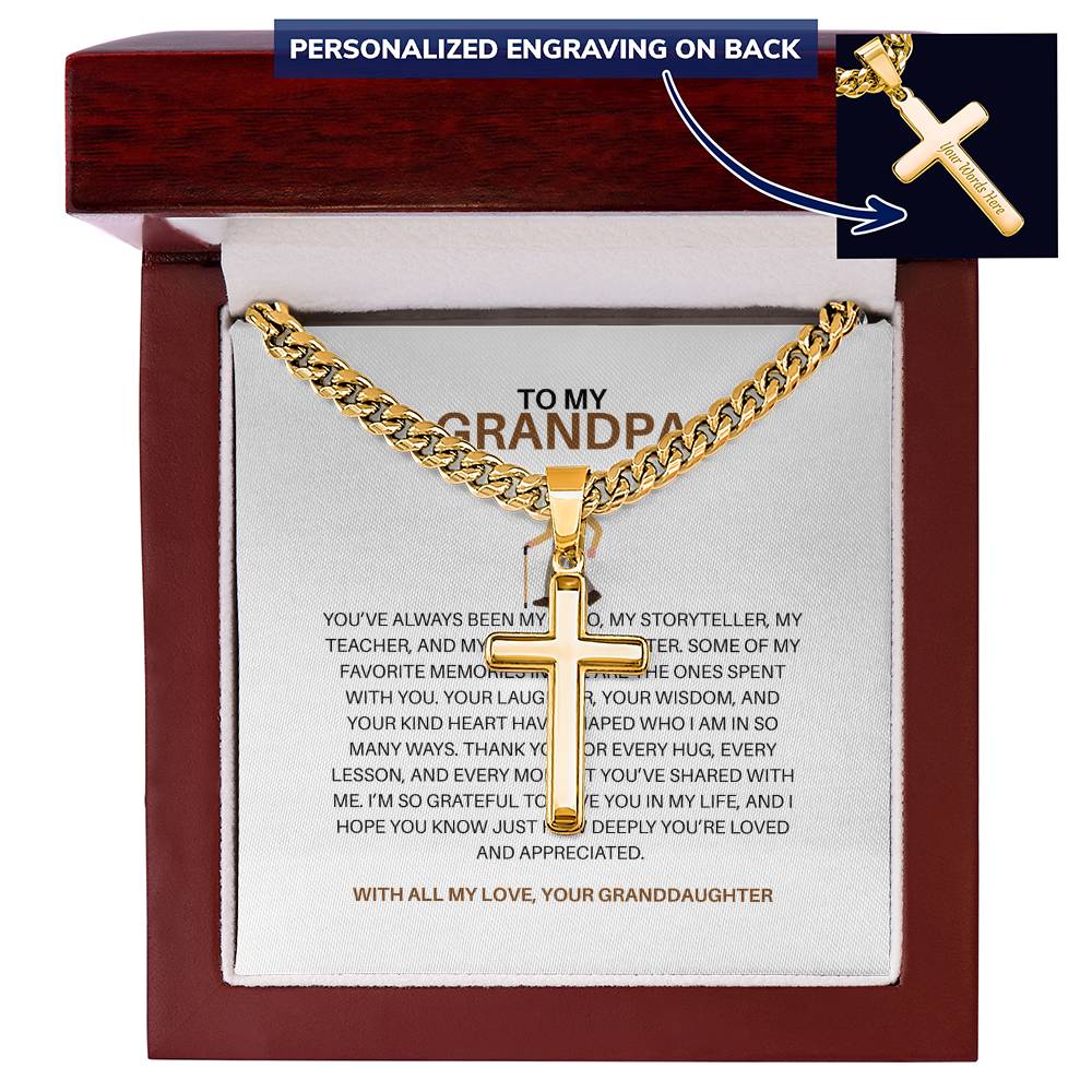 To My Special Grandpa – Personalized Cross Necklace on Cuban Link Chain Gift from Granddaughter