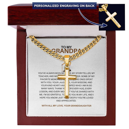 To My Special Grandpa – Personalized Cross Necklace on Cuban Link Chain Gift from Granddaughter