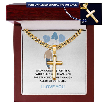 To My Dad Necklace – Personalized Cross with Cuban Link Chain from Son | Gift for Dad