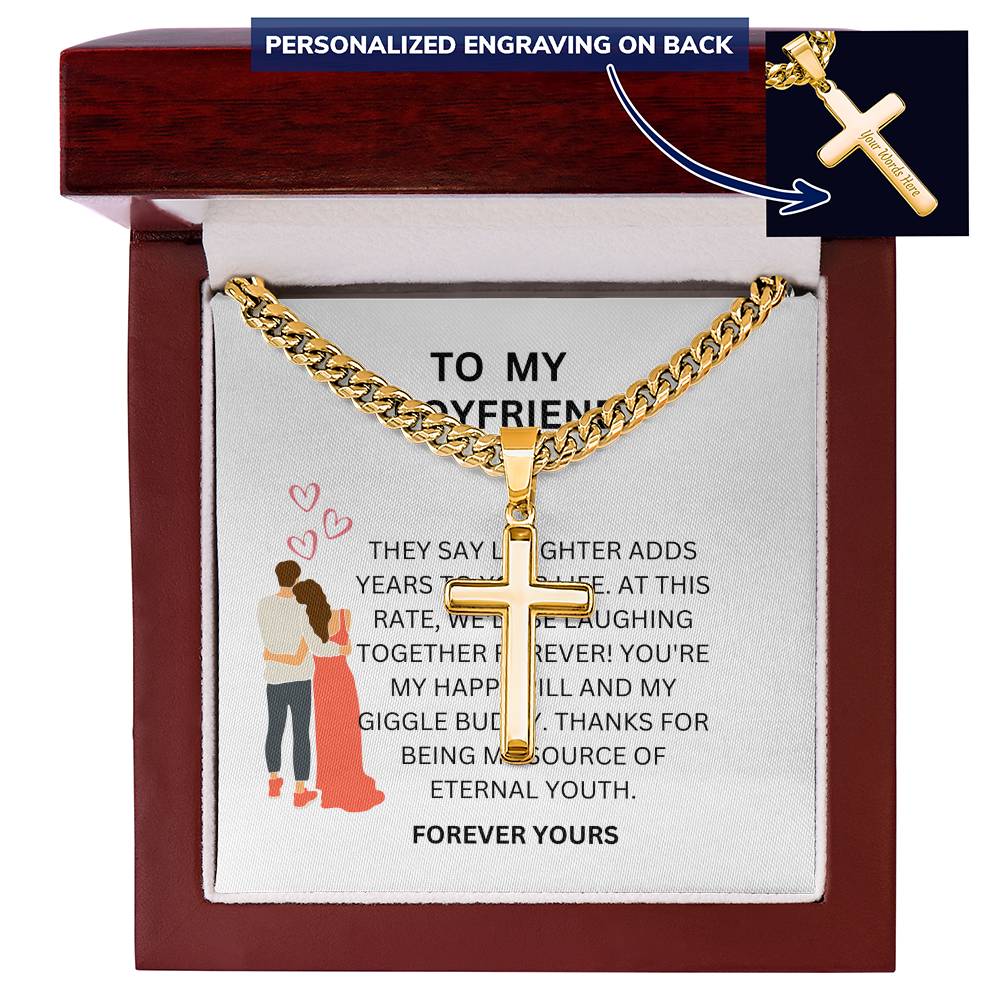 Heartfelt Gift for Boyfriend — Custom Cuban Link Cross Necklace with Message Card