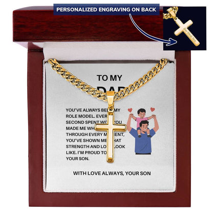 To My Dad – Personalized Cross Necklace with Cuban Link Chain from Son