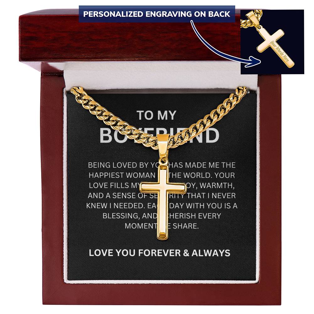 Cross Necklace with Cuban Link Chain — Sentimental Personalized Gift for Boyfriend