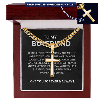 Cross Necklace with Cuban Link Chain — Sentimental Personalized Gift for Boyfriend
