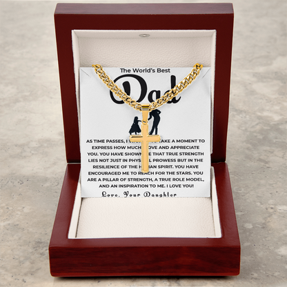 To My Dad Necklace – Personalized Cross with Cuban Link Chain from Daughter | Gift for Dad