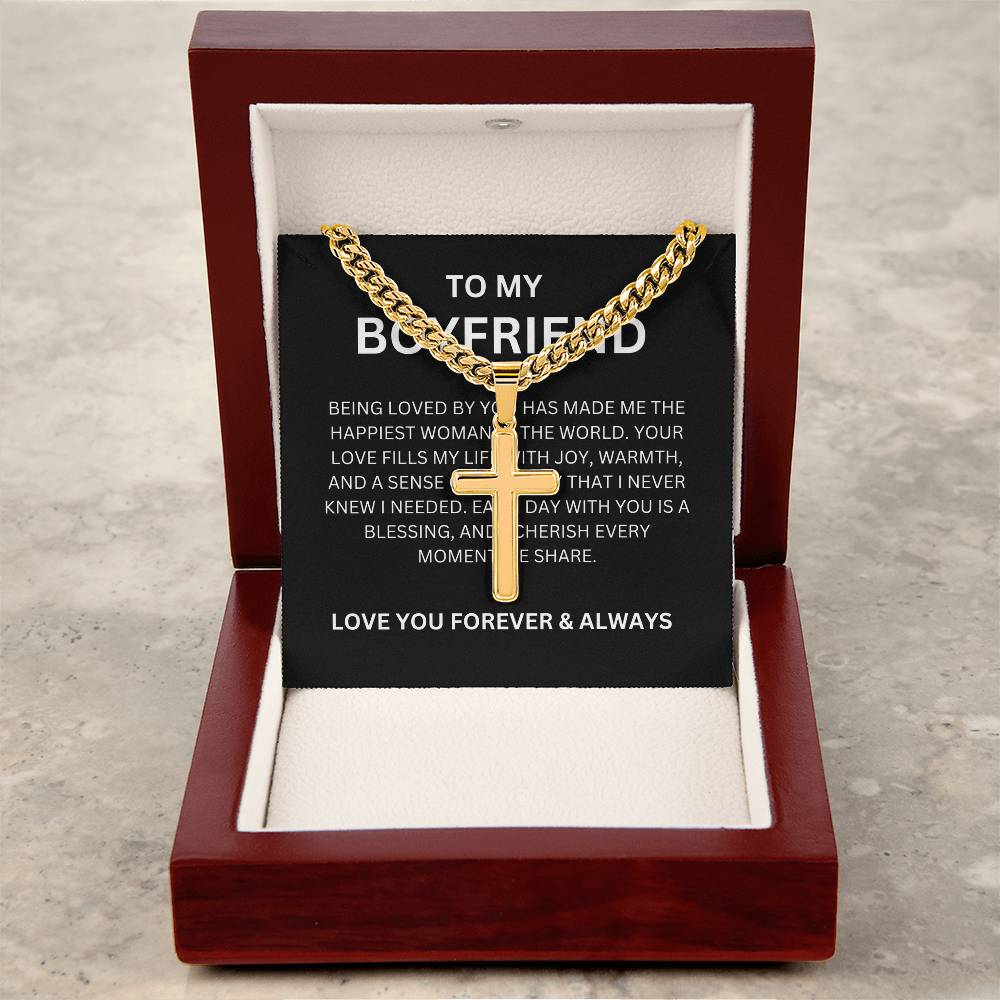 Cross Necklace with Cuban Link Chain — Sentimental Personalized Gift for Boyfriend