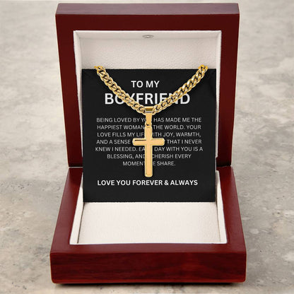 Cross Necklace with Cuban Link Chain — Sentimental Personalized Gift for Boyfriend