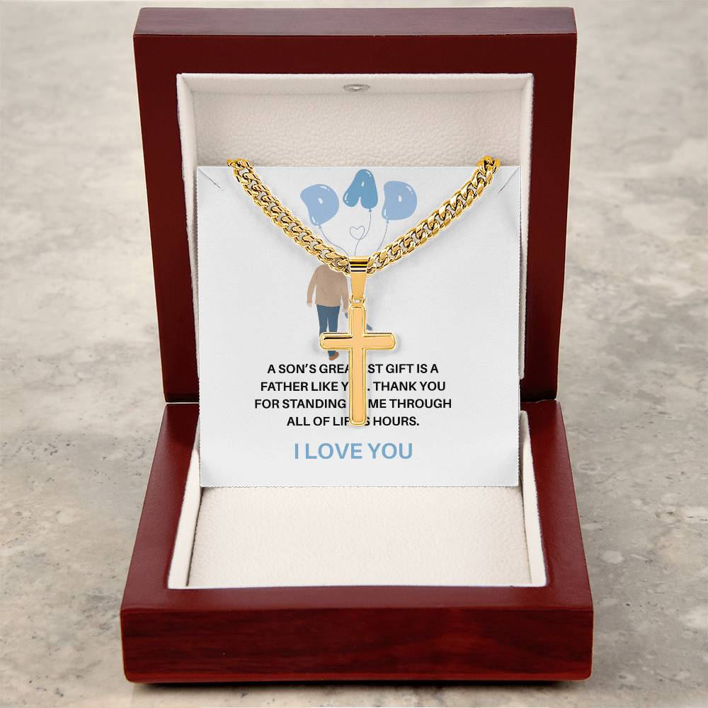 To My Dad Necklace – Personalized Cross with Cuban Link Chain from Son | Gift for Dad