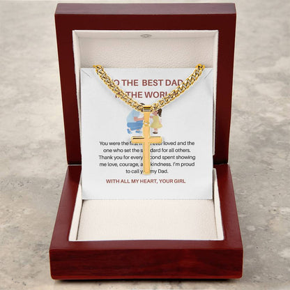 To My Dad – Personalized Cross Necklace with Cuban Link Chain from Daughter | Strong Dad, Strong Daughter