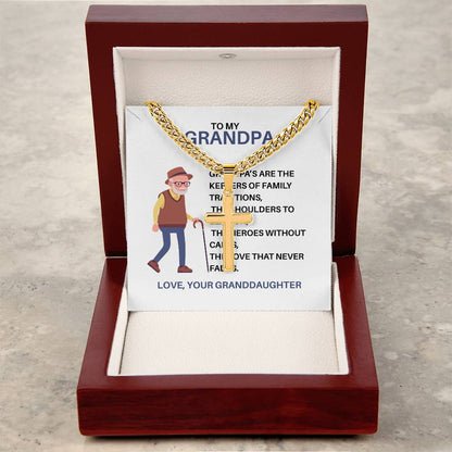 To My Hero Grandpa – Custom Cross Necklace Cuban Link Chain from Granddaughter, Gift for Grandpa
