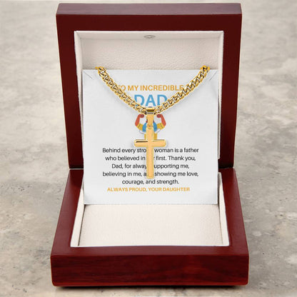 To My Dad – Personalized Cross Necklace with Cuban Link Chain from Daughter | Strong Dad, Strong Daughter